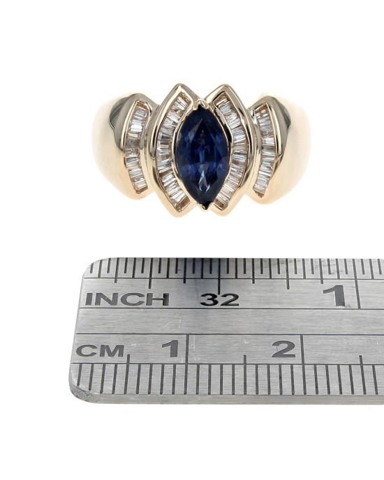 Marquise Blue Sapphire and Baguette Diamond Ring